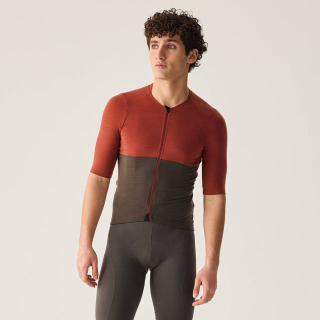 Velocio Men's Merino LUXE Colorblock Jersey in Paprika/Olive